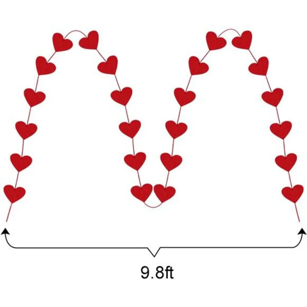72 Red Hearts Felt Garland NO DIY Valentines Red Heart Hanging String